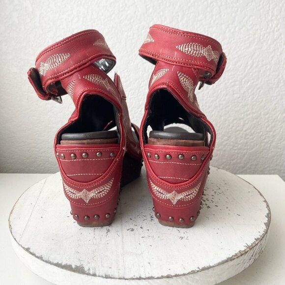 Lane Boots LEXINGTON Womens Red Wedges 9 Western Sandals Cowgirl Wooden Heels - Picture 2 of 11